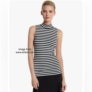 White House Black Market Black and White Striped Sleeveless Mock Neck Blouse